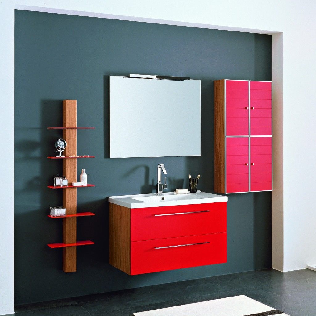 Dodo26 arredo bagno completo design moderno Cubi arredamento rosso rubino
