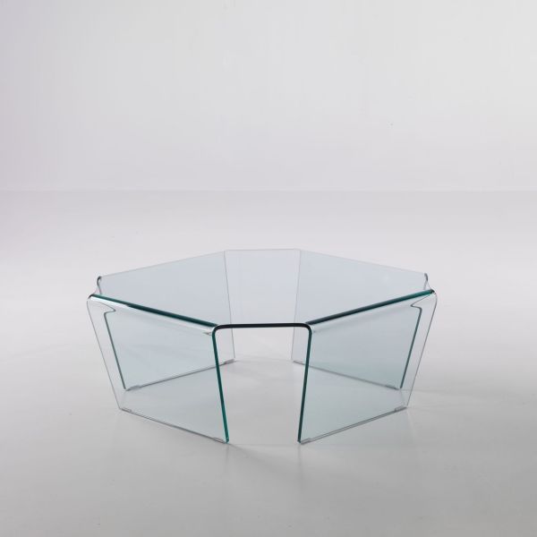 Tavolino quadrato Telford in vetro curvato a 4 gambe 80 x 80 cm Tavolino quadrato Telford in vetro curvato a 4 gambe 80 x 80 cm