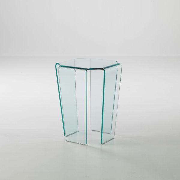 Tavolino Morley in vetro curvato trasparente 40 x 40 x 55 cm Tavolino Morley in vetro curvato trasparente 40 x 40 x 55 cm