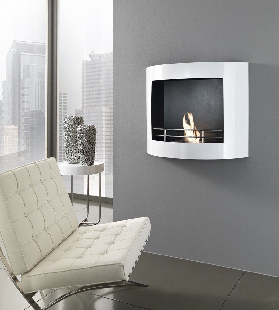 Caminetto bioetanolo kimi da parete in metallo bianco 80 cm Camino bioetanolo design