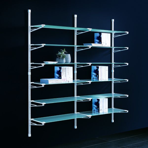 Elliot scaffale da parete componibile in acciaio e vetro 196x196 cm Comodino acciaio e vetro
