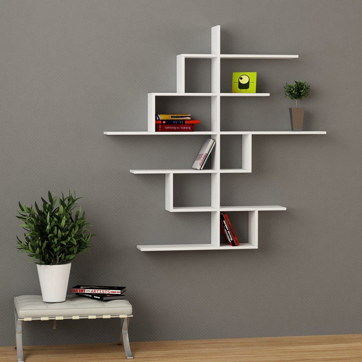Libreria da parete mensole in legno 150 x 150 cm Libreria quadro sospesa