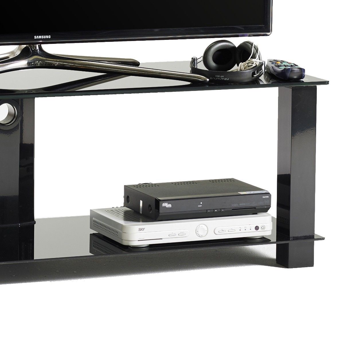 M5001l mobile porta tv fisso in metallo e vetro con passacavi 120 cm