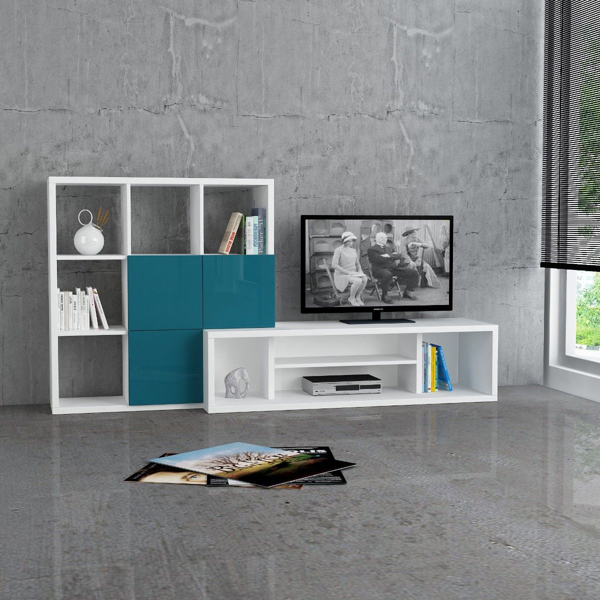 Mobile porta tv media fisso in legno e vetro 140 cm