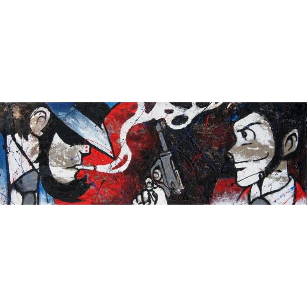 Quadro tela juta dipinto a mano 90x30 o 150x50 cm Lupin Jigen