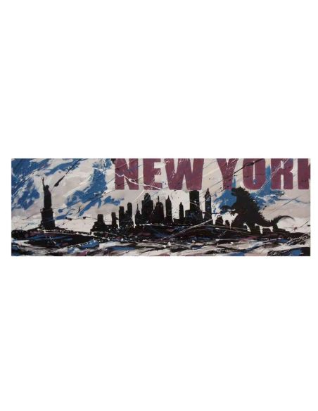 Quadro tela dipinto a mano New York Godzilla