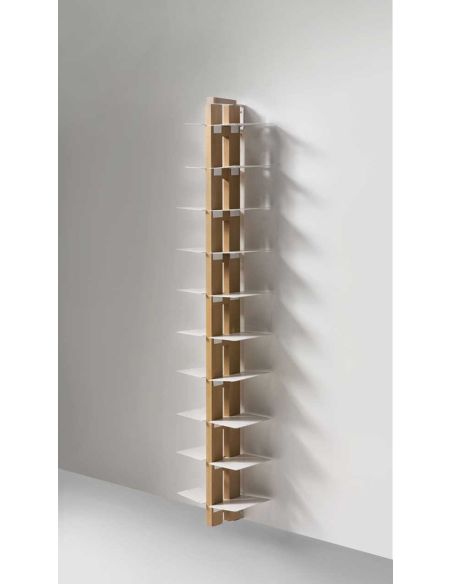 Libreria salvaspazio a muro a colonna in legno massello ZiaBice