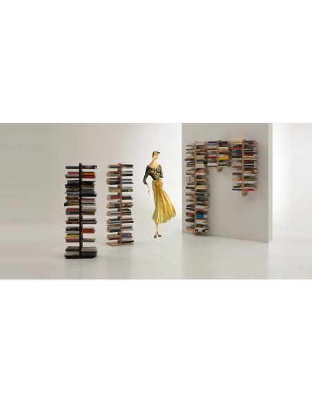 Libreria salvaspazio a muro a colonna in legno massello ZiaBice
