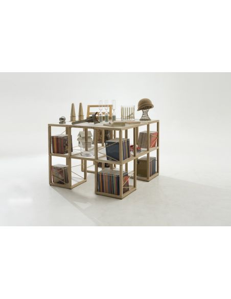 Libreria moderna componibile in legno di rovere e plexiglass Castelli 7