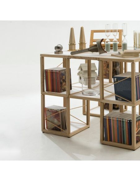 Libreria moderna componibile in legno di rovere e plexiglass Castelli 7