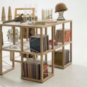 Libreria moderna componibile in legno di rovere e plexiglass Castelli 7