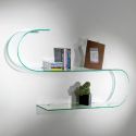 Coppia mensole design in vetro curvo trasparente 100 cm Curl