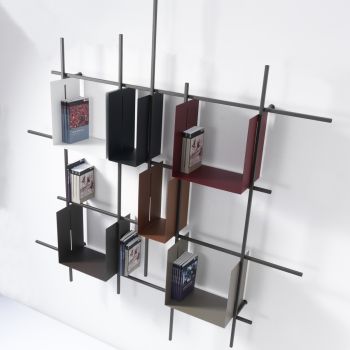 Libreria da parete in acciaio e vetro di design 60x180x44cm Tafre
