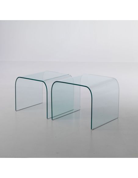 Coppia tavolini in vetro curvato sovrapponibili 48 x 48 cm Britta Coppia tavolini in vetro curvato sovrapponibili 48 x 48 cm Britta