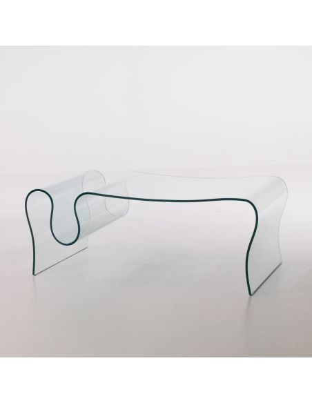 Tavolino in vetro curvato con portariviste 110 x 60 cm Ralf