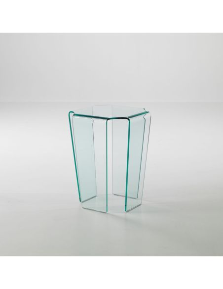 Tavolino lato divano in vetro curvato trasparente Morley