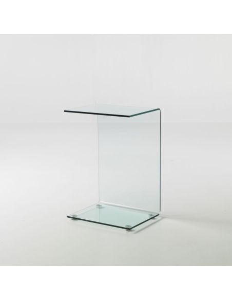 Tavolino lato divano in vetro curvato trasparente Jorge