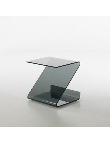 Tavolino lato divano in vetro curvato grigio trasparente Bram Fumè