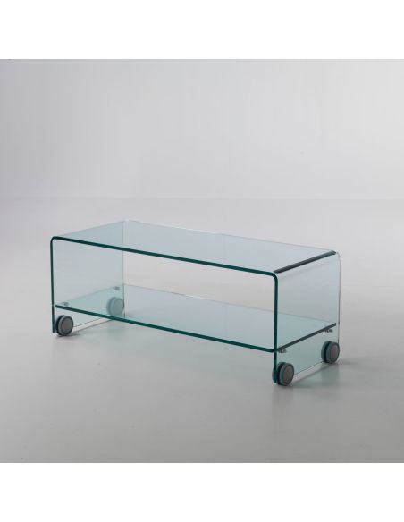 Tavolino porta TV su ruote in vetro curvato trasparente Leonid