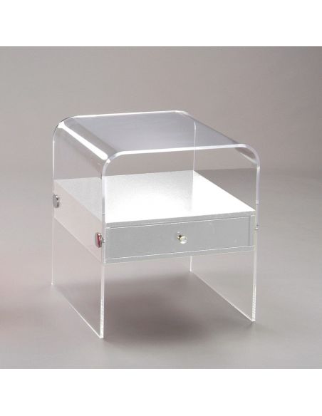 Comodino moderno in plexiglass trasparente per camera da letto Almada