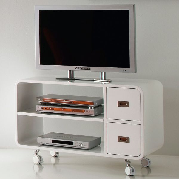 Mobile porta TV Bennett in legno bianco su ruote 95 cm Mobile porta TV Bennett in legno bianco su ruote 95 cm