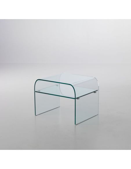 Comodino in vetro curvato temperato con ripiano Ruben