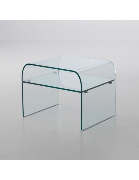 Comodino in vetro curvato temperato con ripiano Ruben