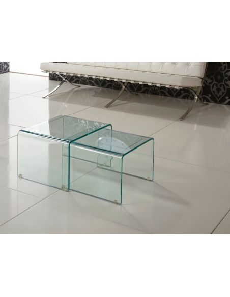 Coppia tavolini salotto sovrapponibili in vetro curvato trasparente Isador
