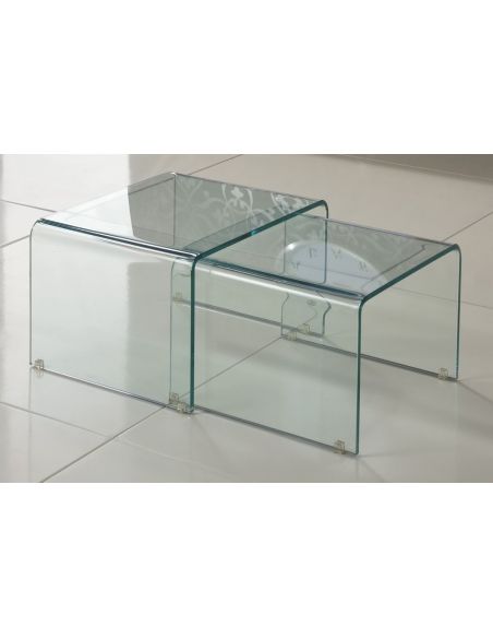 Coppia tavolini salotto sovrapponibili in vetro curvato trasparente Isador