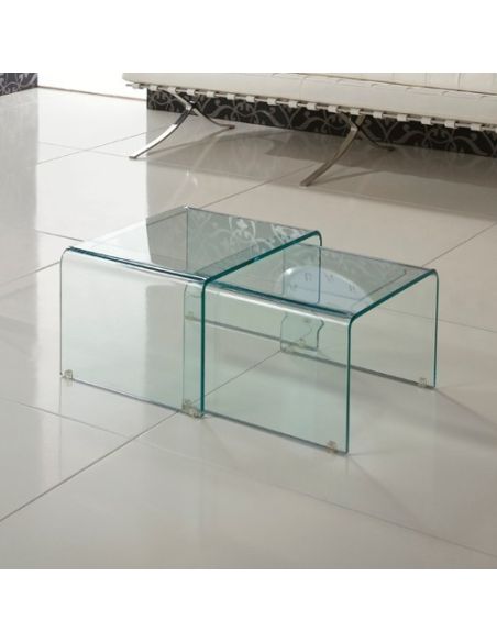 Coppia tavolini salotto sovrapponibili in vetro curvato trasparente Isador