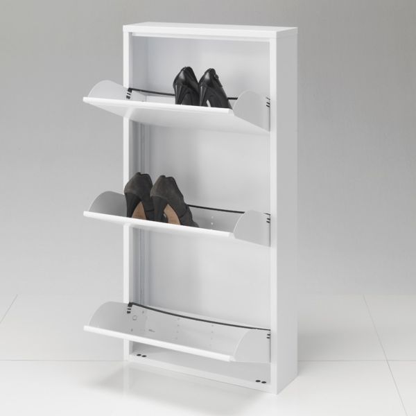 Scarpiera a tre ante in metallo bianco 50 x 100 cm Norman White