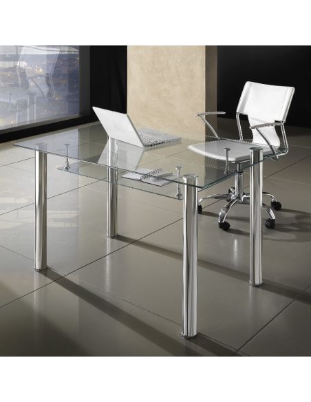 Scrivania moderna per ufficio in vetro e metallo 120 x 70 cm Roland