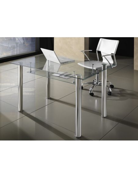Scrivania moderna per ufficio in vetro e metallo 120 x 70 cm Roland