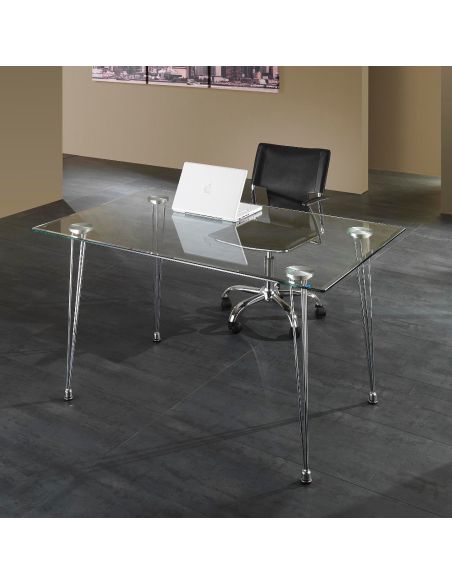 Scrivania da ufficio design in metallo e vetro 130 x 80 cm Kaleva Scrivania da ufficio design in metallo e vetro 130 x 80 cm Kaleva