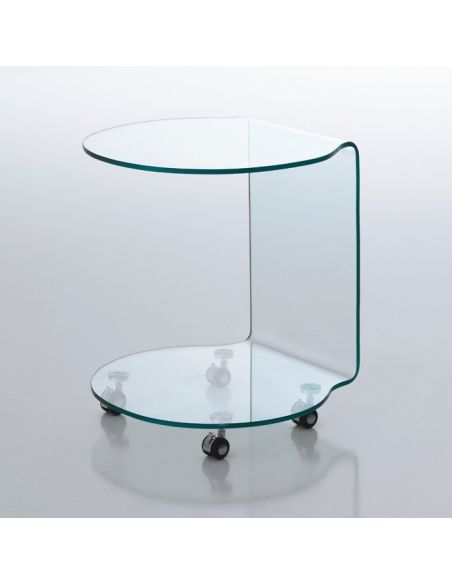 Tavolino lato divano in vetro curvato su ruote Bendigo