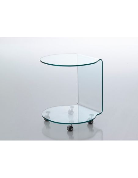 Tavolino lato divano in vetro curvato su ruote Bendigo