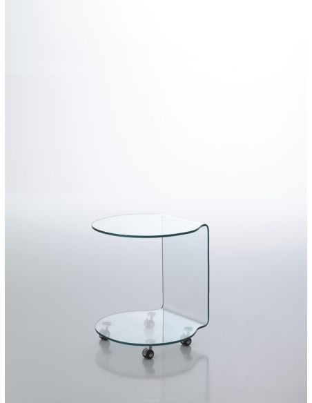 Tavolino lato divano in vetro curvato su ruote Bendigo