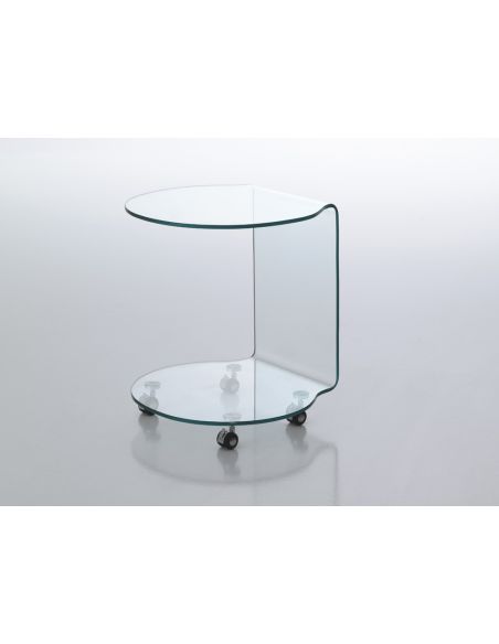 Tavolino lato divano in vetro curvato su ruote Bendigo