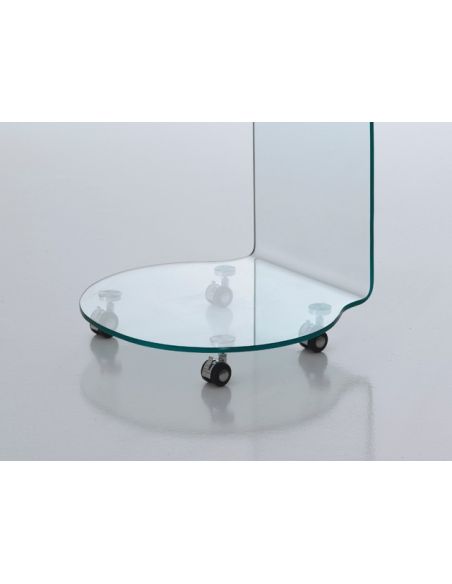 Tavolino lato divano in vetro curvato su ruote Bendigo