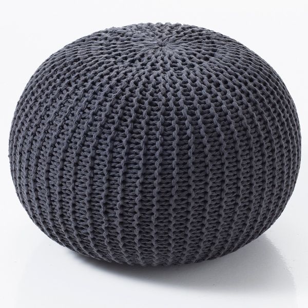 Pouf rotondo intrecciato in cotone Ø50 cm Davida Gray