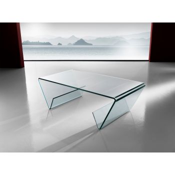 Tavolino da salotto in vetro curvato con portariviste 110 x 55 cm Gabry 2