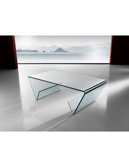 Tavolino da salotto in vetro curvato con portariviste 110 x 55 cm Gabry Tavolino da salotto in vetro curvato con portariviste 110 x 55 cm Gabry