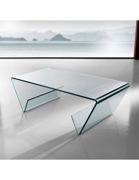 Tavolino da salotto in vetro curvato con portariviste 110 x 55 cm Gabry Tavolino da salotto in vetro curvato con portariviste 110 x 55 cm Gabry