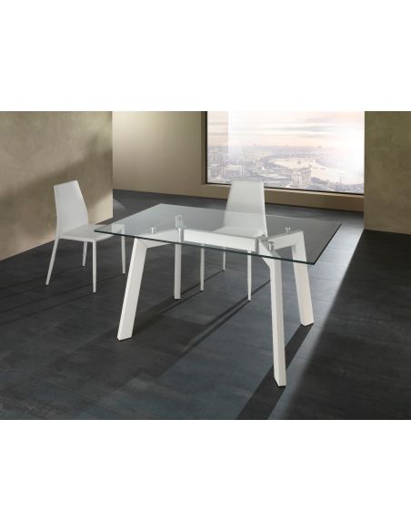 Set 4 sedie impilabili in metallo ed ecopelle Nimes White