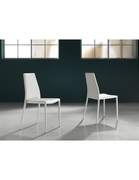 Set 4 sedie impilabili in metallo ed ecopelle Nimes White