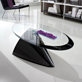 Vislone Tavolino da Salotto Ovale Design Moderno in Vetro Bianco 