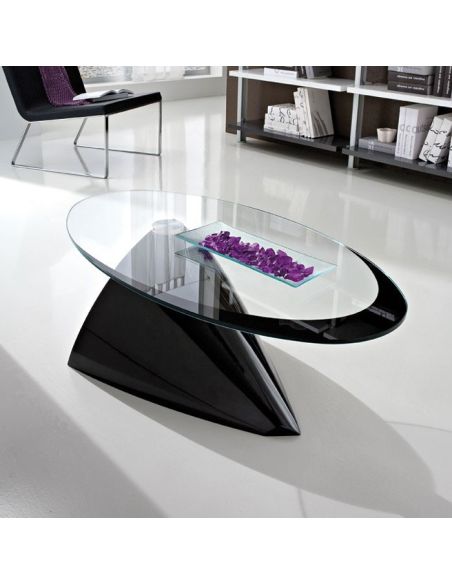 Tavolino in vetro da soggiorno ellittico 100 x 55 cm Dalvin Tavolino in vetro da soggiorno ellittico 100 x 55 cm Dalvin