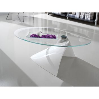 Tavolino in vetro da soggiorno ellittico 100 x 55 cm Dalvin 2