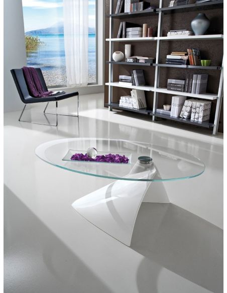 Tavolino in vetro da soggiorno ellittico 100 x 55 cm Dalvin Tavolino in vetro da soggiorno ellittico 100 x 55 cm Dalvin