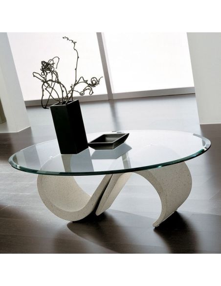 Tavolino da salotto moderno in vetro ovale Reynald